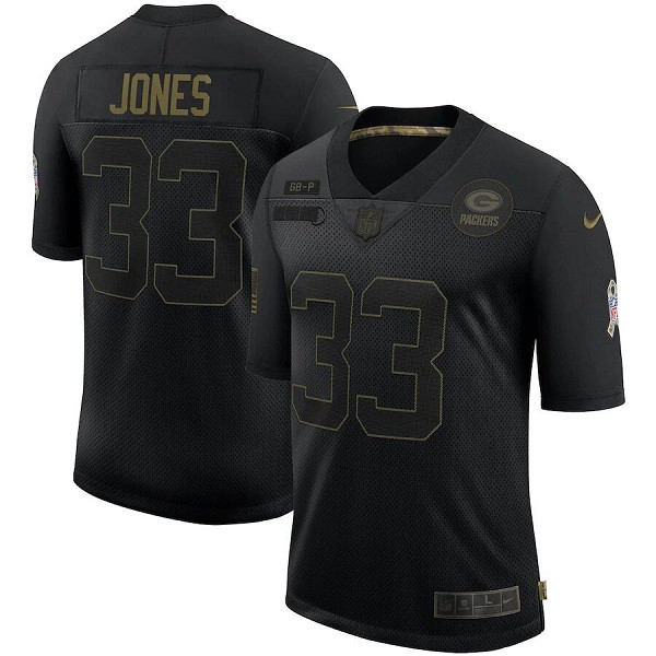 Men's Green Bay Packers #33 Aaron Jones Black NFL 2020 Salute To Service Limited Stitched Jersey